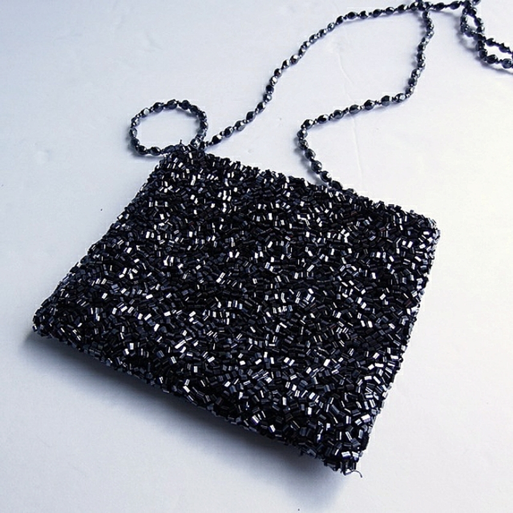 Moyna Gun Metal Gray/Black Beaded Crossbody Bag